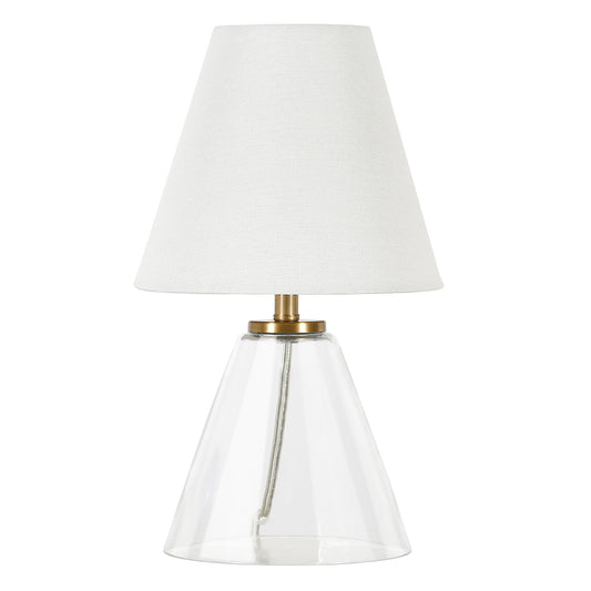 14" Clear Glass Geometric Table Lamp With White Drum Shade