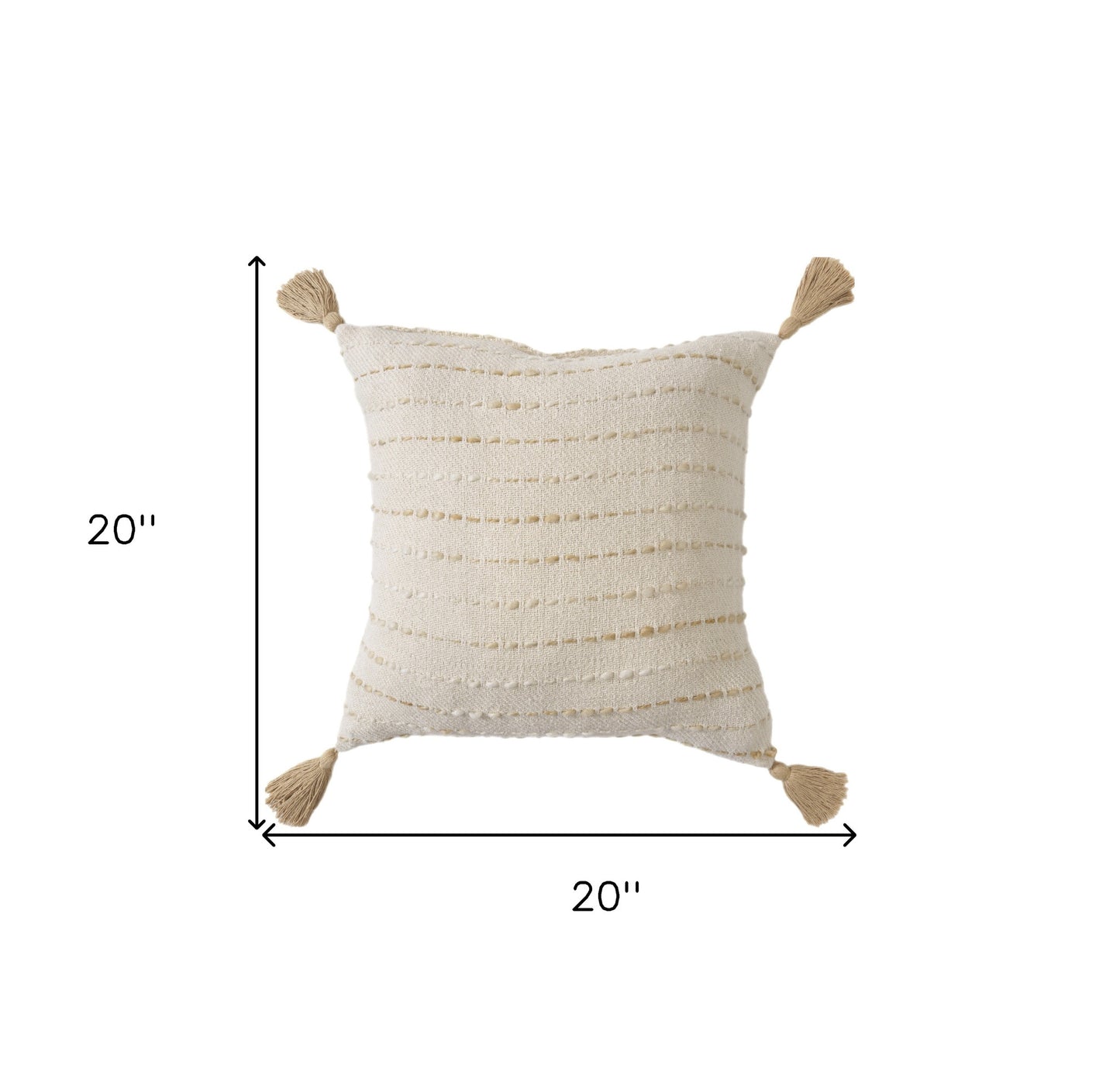 20" White Cotton Pillow With Tassels Edges