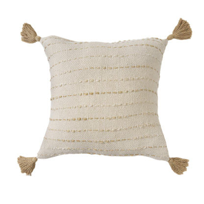 20" White Cotton Pillow With Tassels Edges