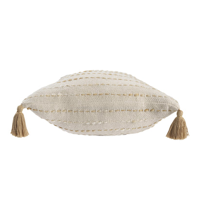 20" White Cotton Pillow With Tassels Edges