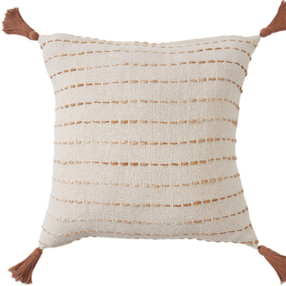 20" White Cotton Pillow With Tassels Edges