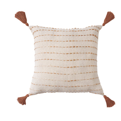 20" White Cotton Pillow With Tassels Edges