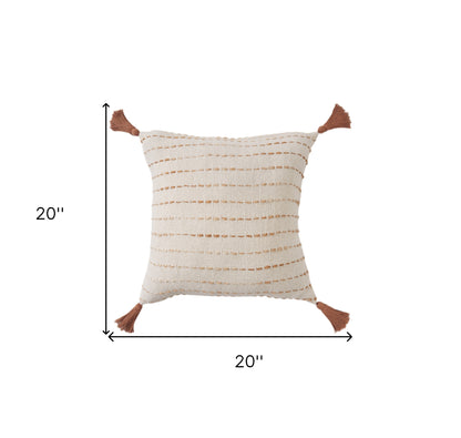 20" White Cotton Pillow With Tassels Edges